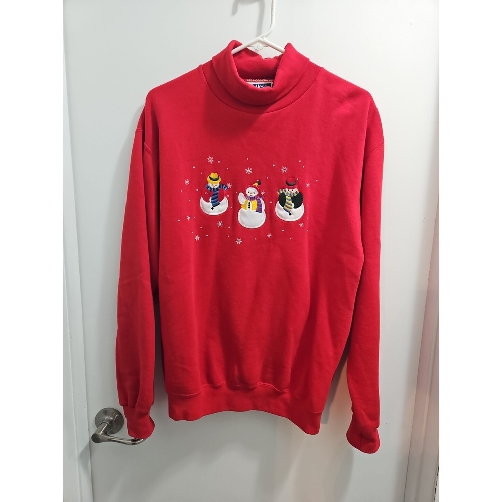 Endless Designs Long Sleeve Crew Neck Green Snowman Holiday Christmas Sweater M